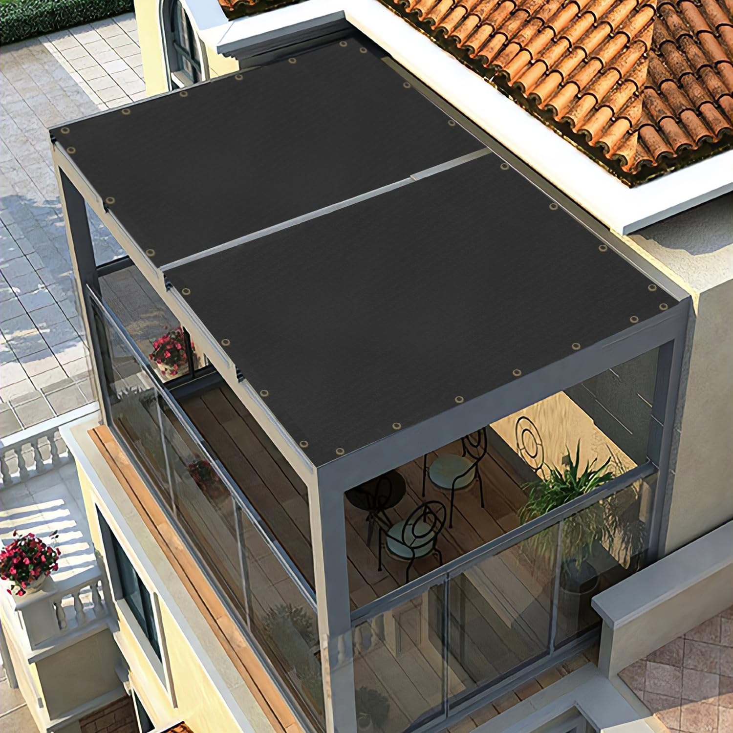 Paño de sombra 90% de bloqueo de rayos UV, 8 x 10 pies, rectangular negro con ojales, permeable al agua y al aire, cubierta de pérgola de patio para