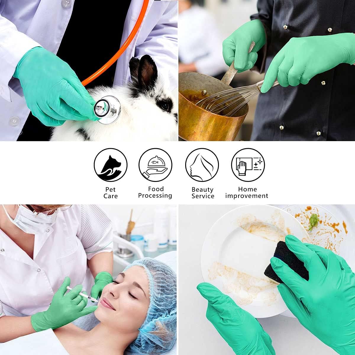 Safe Health Aloegenii – Guantes desechables de vinilo verde HD, revestimiento de aloe vera, 5.5 mil, libre de látex en polvo, grado médico