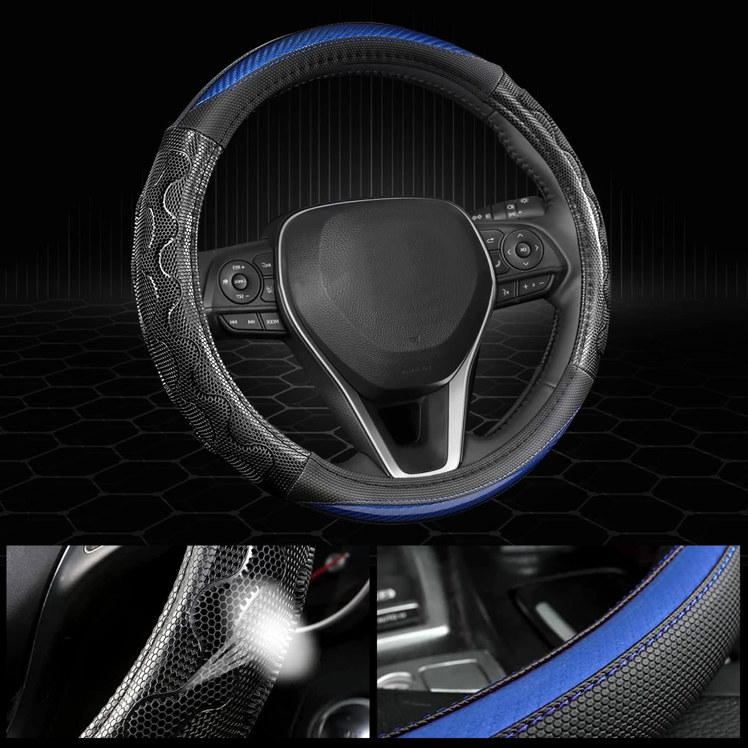GIANT PANDA Funda de volante para Toyota Tacoma 4Runner Tundra Sequoia, cubierta de volante de automóvil para grandes 15.5-16 pulgadas, color azul