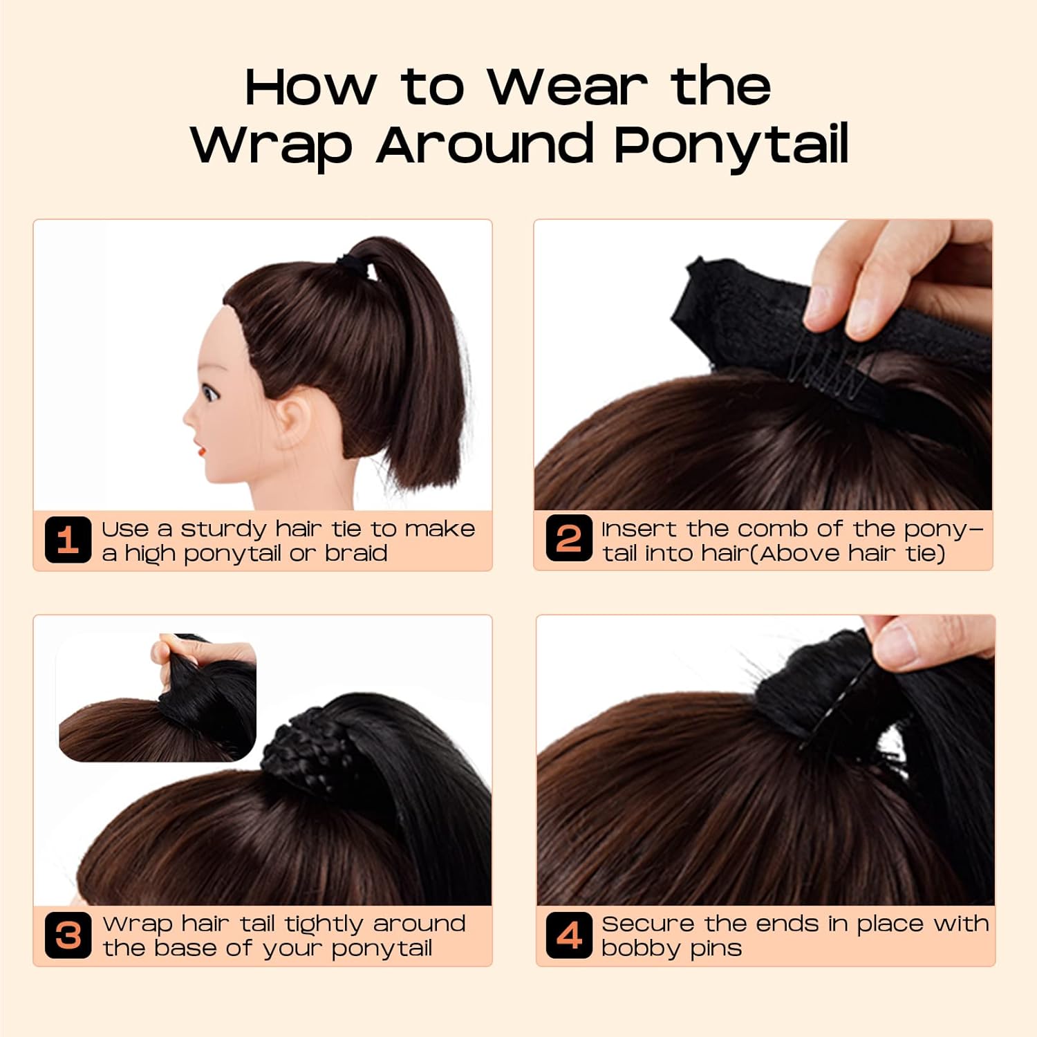 SEIKEA Extensión de cola de caballo larga recta envolvente con clip, extensiones de cabello sintético suave natural para mujer, 35 pulgadas, marrón