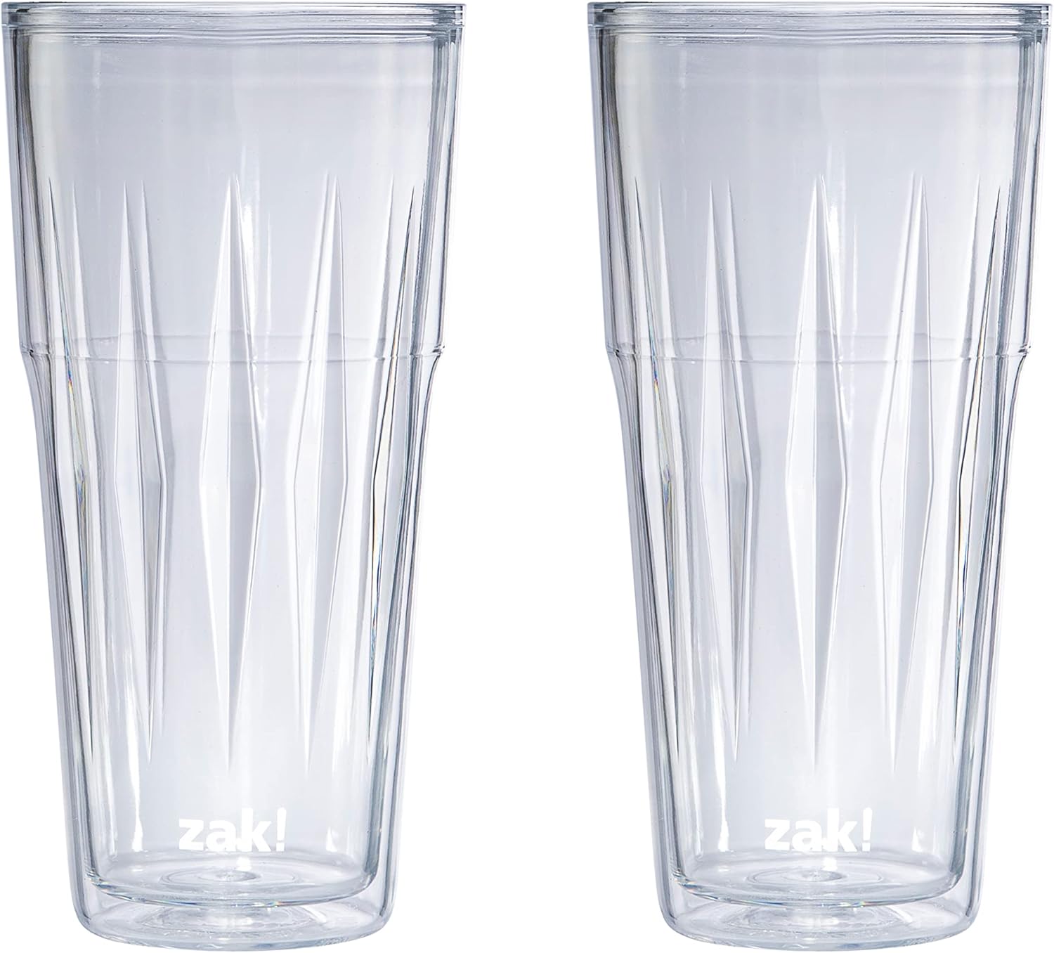 Zak Designs Juego de 2 vasos de plástico aislado de 25 onzas, con construcción de doble pared, fabricado con material duradero y sin BPA para
