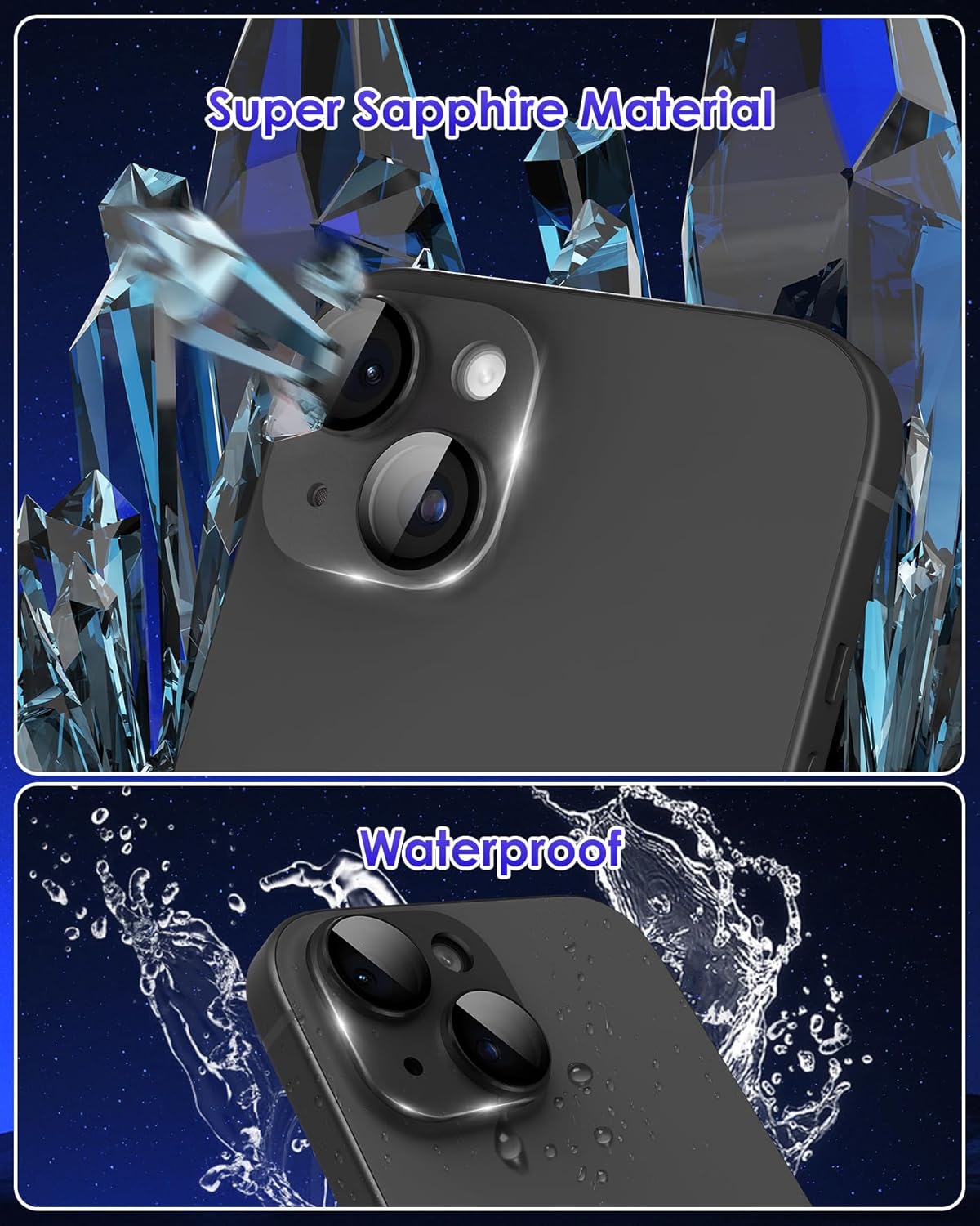 Para iPhone 15 PlusiPhone 15 Protector de lente de cámara Metal Plus Anillo de aleación de aluminio 9H Pantalla de vidrio templado Funda de cámara