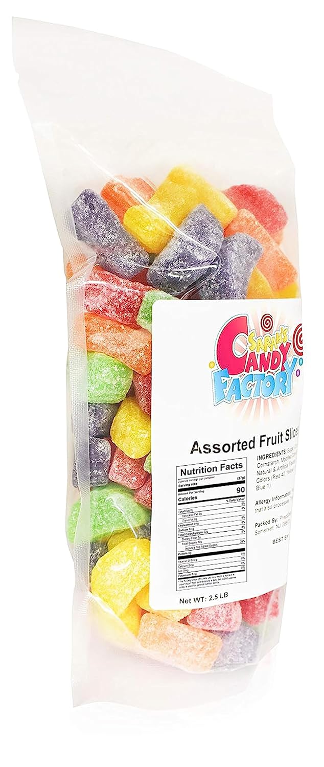 Sarah’s Candy Factory Caramelos surtidos de rebanadas de frutas en bolsa resellable, 2.5 libras