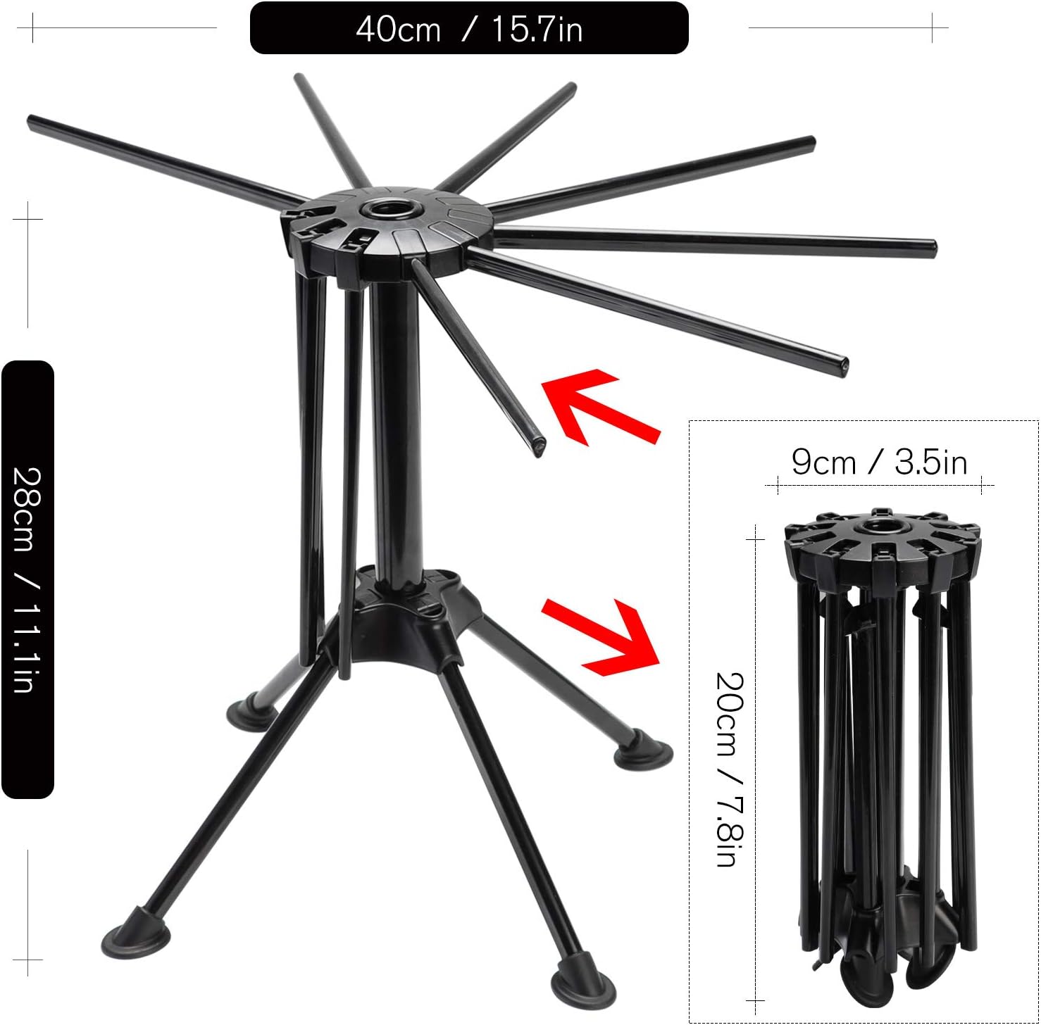 Ourokhome Estante de secado de pasta plegable, soporte de plástico para secadora de fideos con 10 asas de barra para espaguetis frescos caseros,