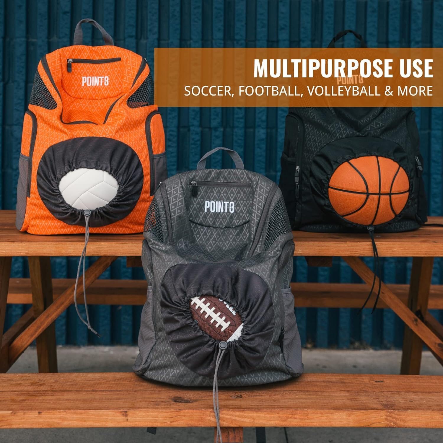 POINT3 NBA – Mochilas de baloncesto Road Trip 2.0, bolsa oficial de la NBA con cordón para baloncesto, fútbol y más