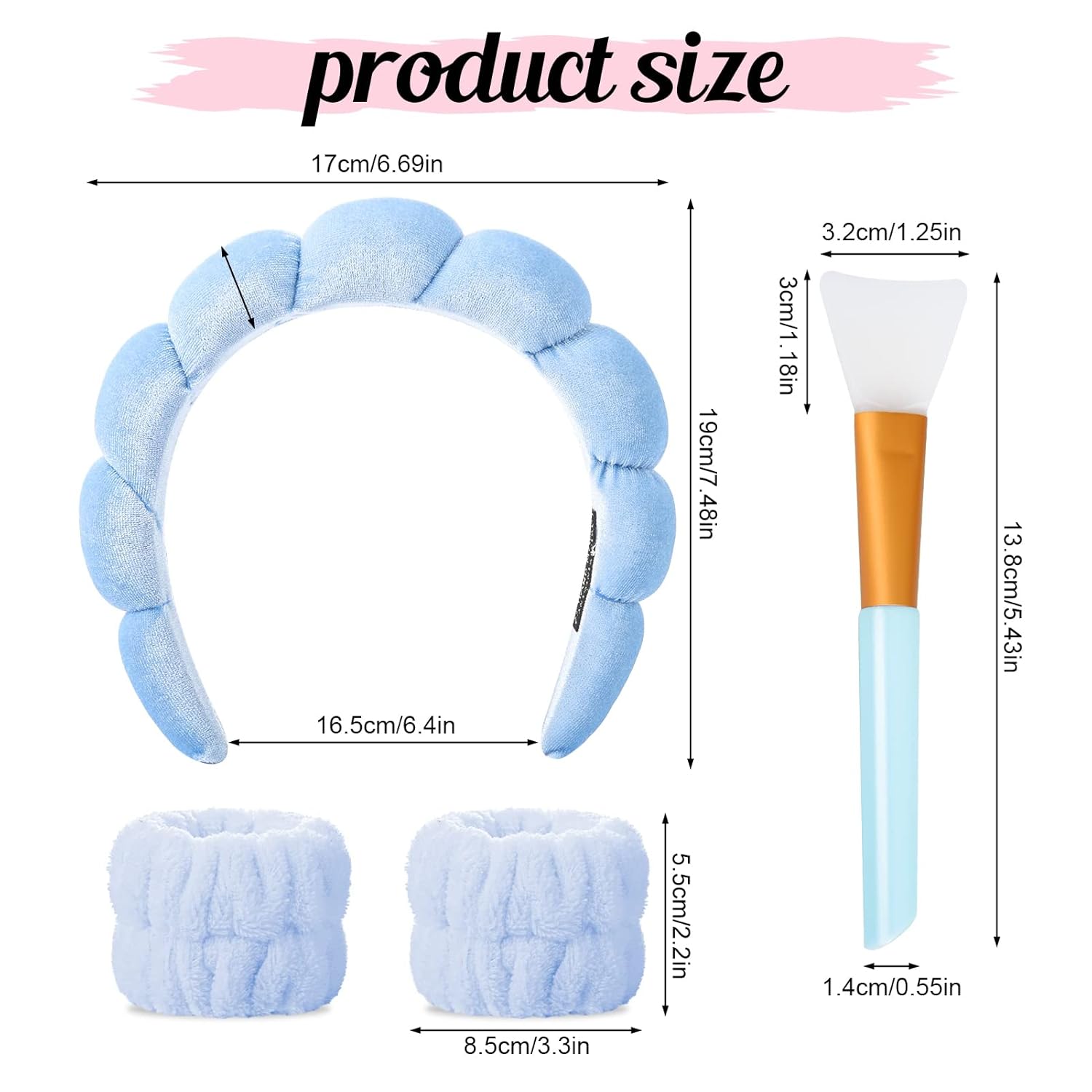 Diadema de esponja para spa, muñequera, bandas elásticas para lavado de cara, banda grande para el cabello de spa, toalla de lavado, muñequeras para