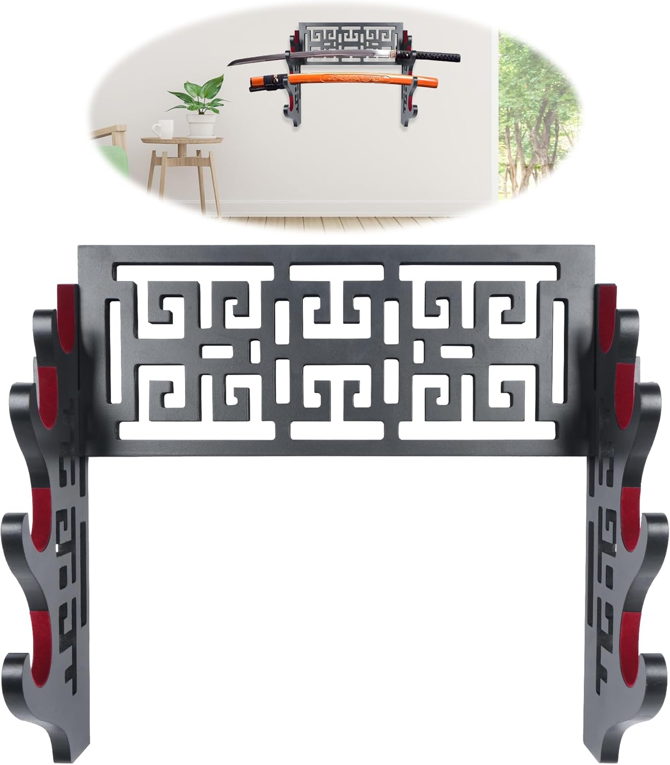 Vevet – Soporte de pared para espadas de 4 niveles, soporte acolchado para Katana, soporte de pared para espadas, soporte de madera samurái para
