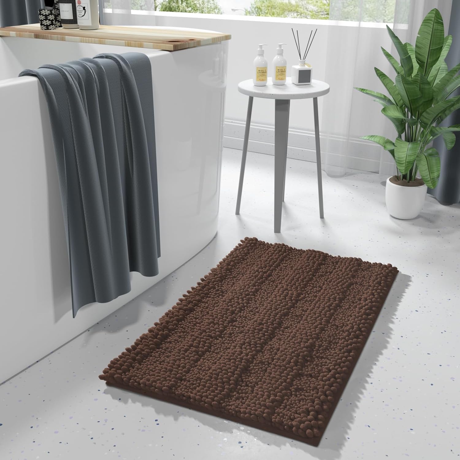 Yimobra Tapete para baño, antideslizante, de secado rápido, extra grueso y súper absorbente, de microfibra de lujo, esponjoso, lavable, suave, para