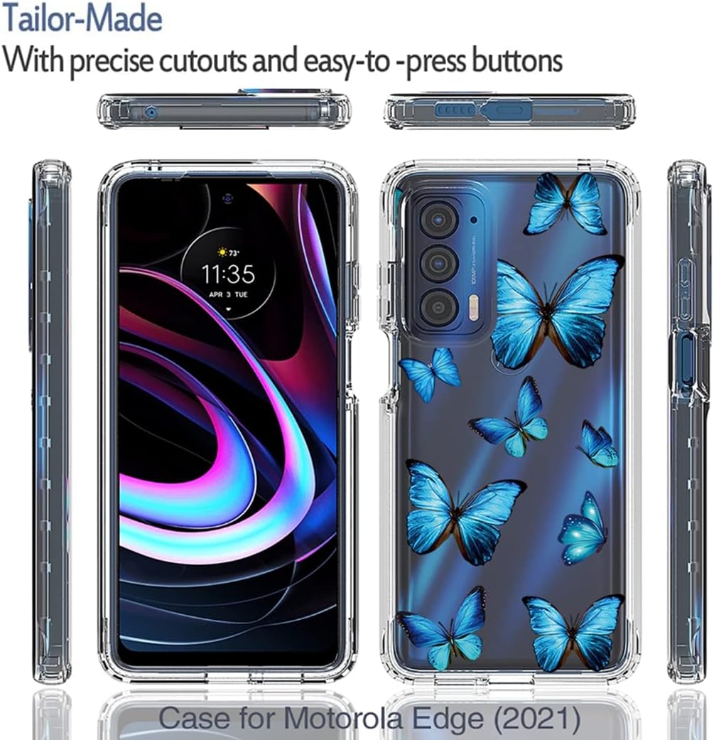 Funda para Moto Edge 2021Moto Edge 5G UW XT2141 con protector de pantalla de vidrio templado, suave 360 híbrida de cuerpo completo parachoques