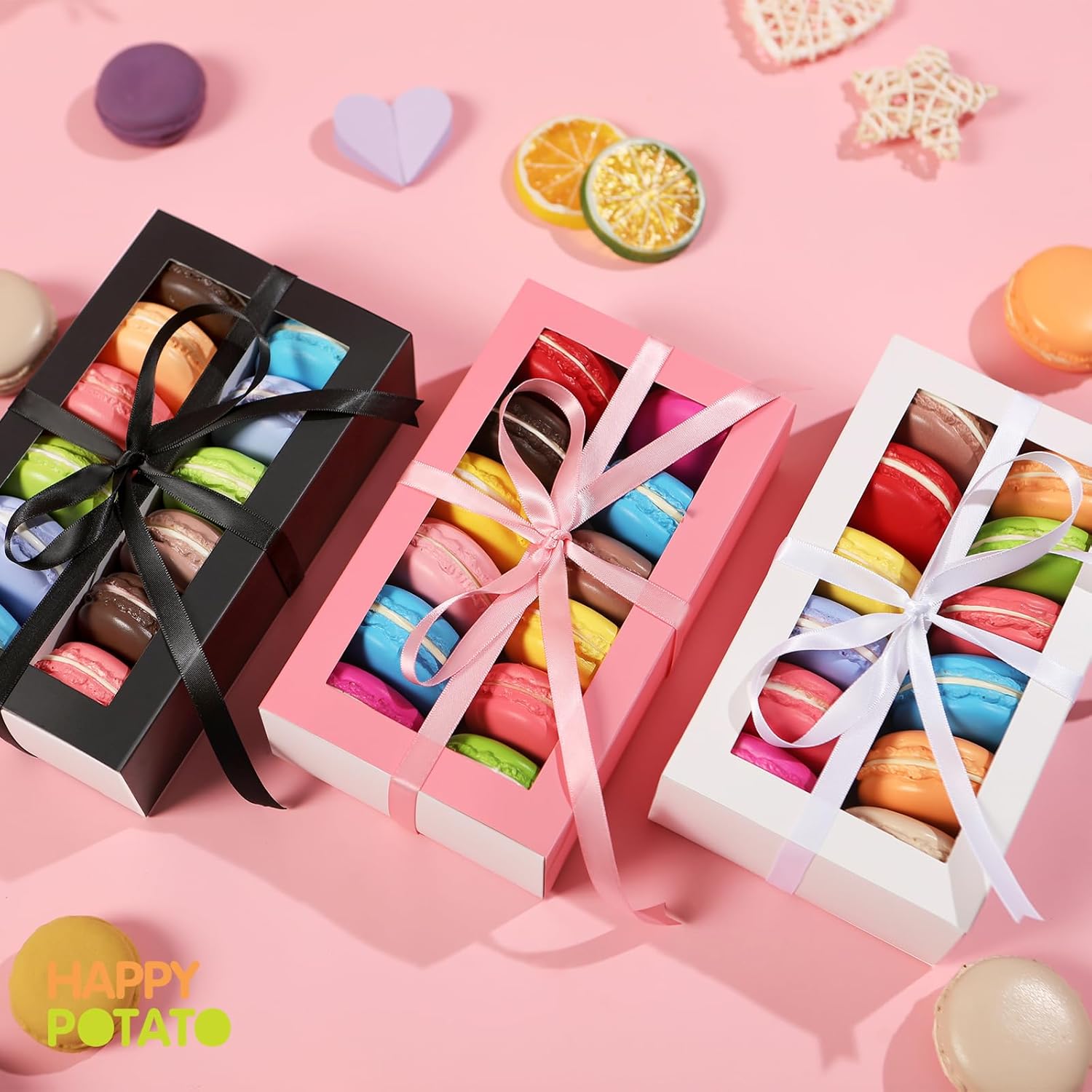 Paquete de 15 cajas de macarrones para 12, 7.2 x 4 x 1.9 pulgadas, cajas de embalaje de macarrones, cajas de macarrón blanco con ventana