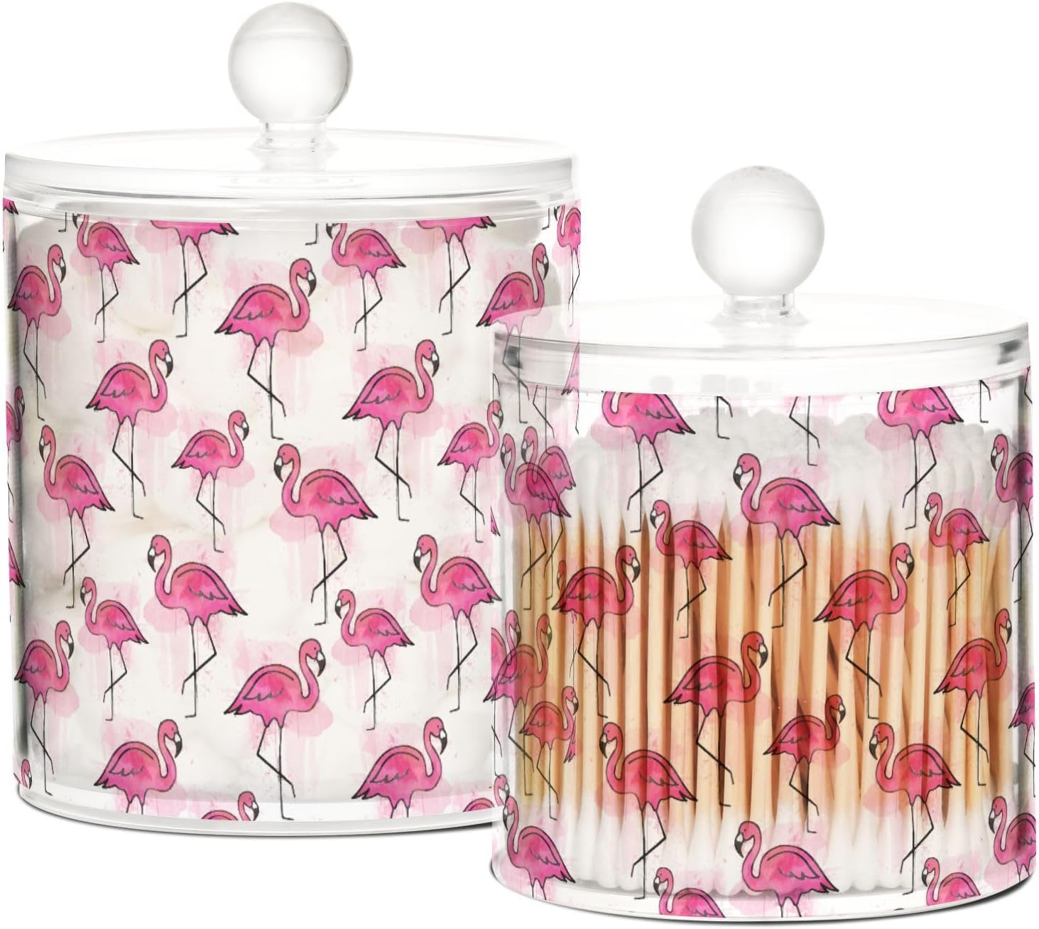 Tarros de flamencos con tapas, tarros de almacenamiento, recipientes de baño, recipientes de lavandería, contenedor de hisopos de algodón para