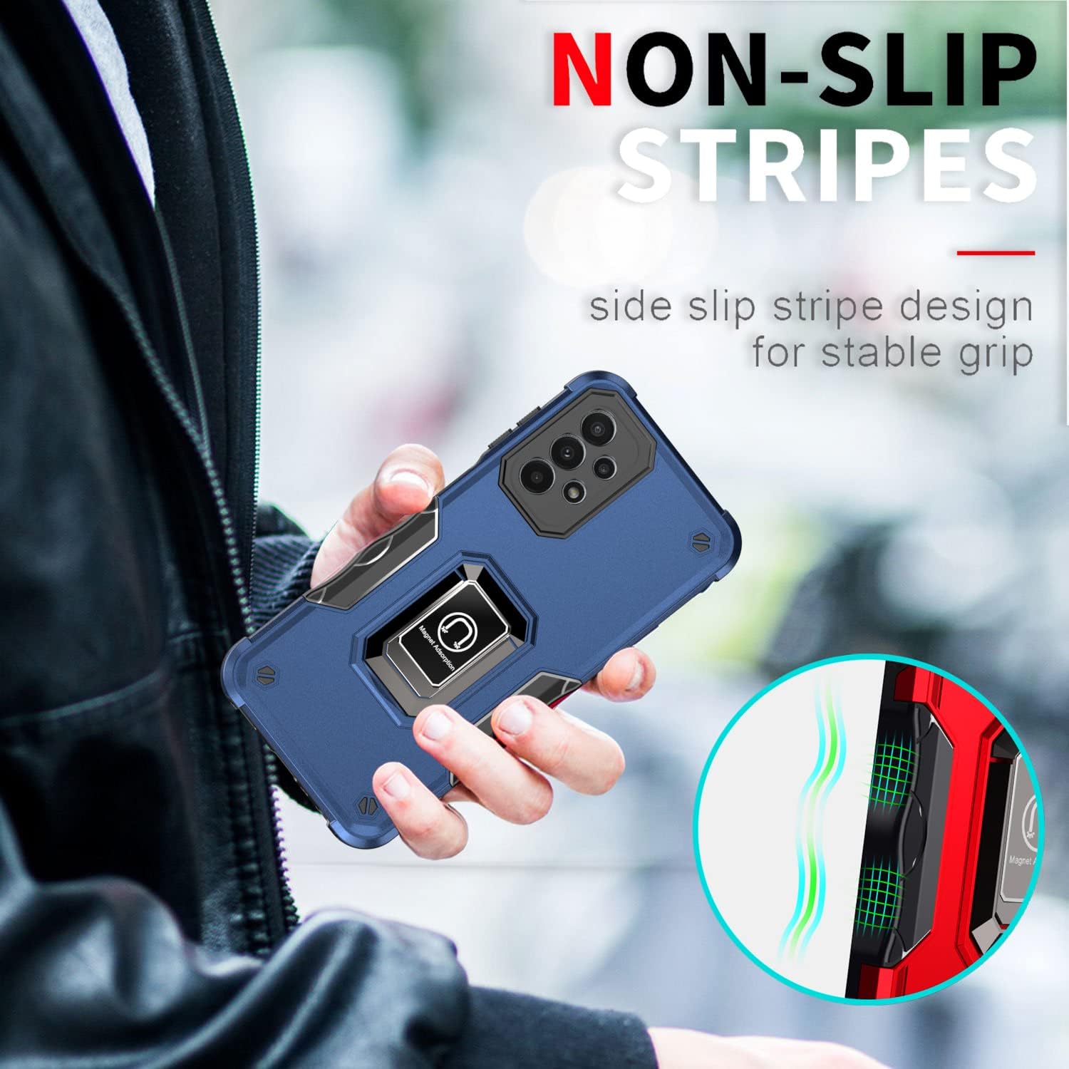 Amosry – Funda compatible con Samsung Galaxy A23 5G, resistente, resistente a los golpes, antideslizante, soporte de anillo, con magnético, para