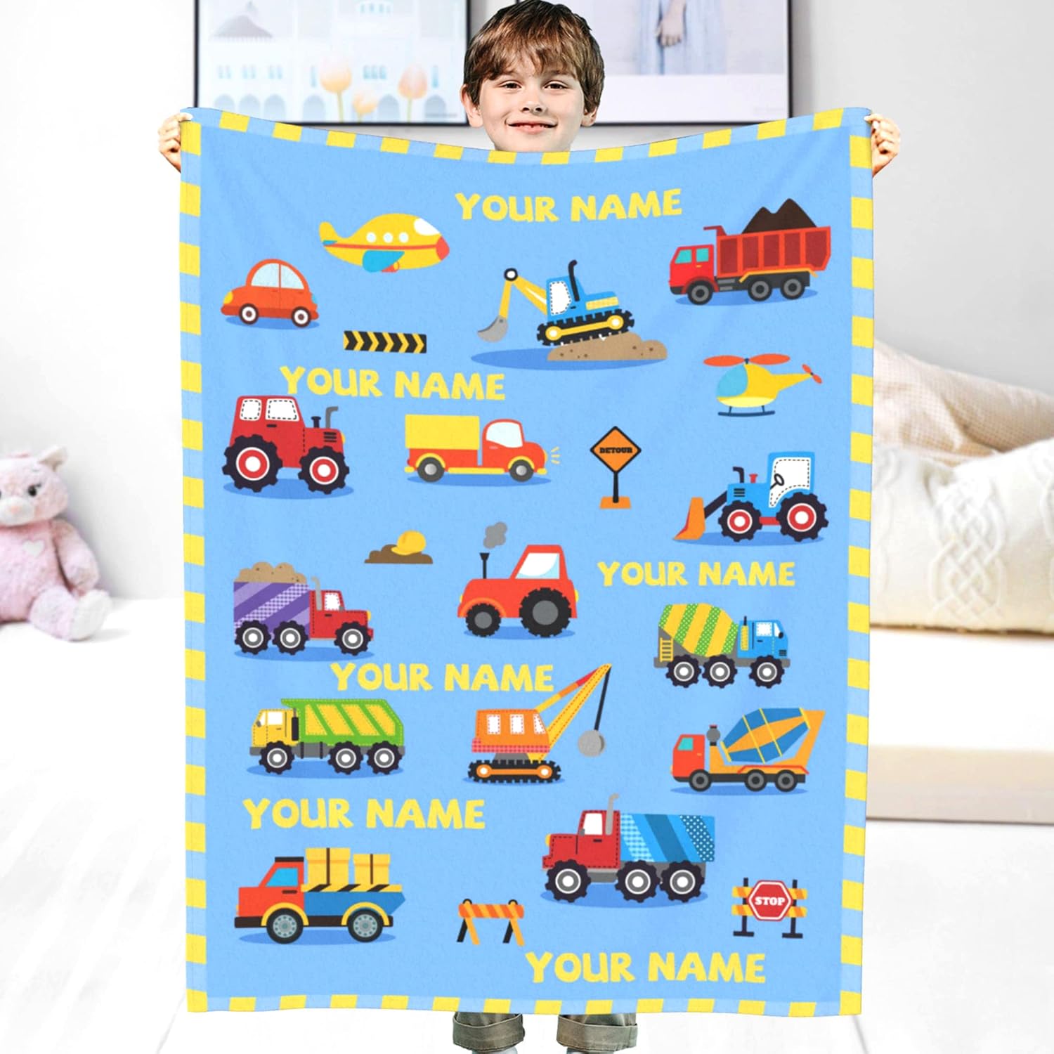 Mantas de bebé personalizadas para niños, 30 x 40 pulgadas, manta de excavadora para bebés, mantas mullidas de felpa para cuna