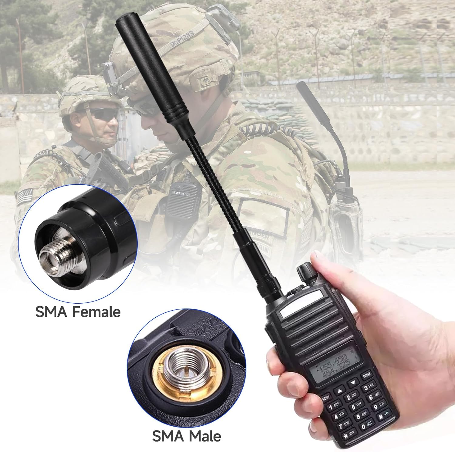 Eightwood Antena de radio de jamón de cuello de cisne VHFUHF 144430MHz Antena táctica amateur flexible conector hembra SMA para radios