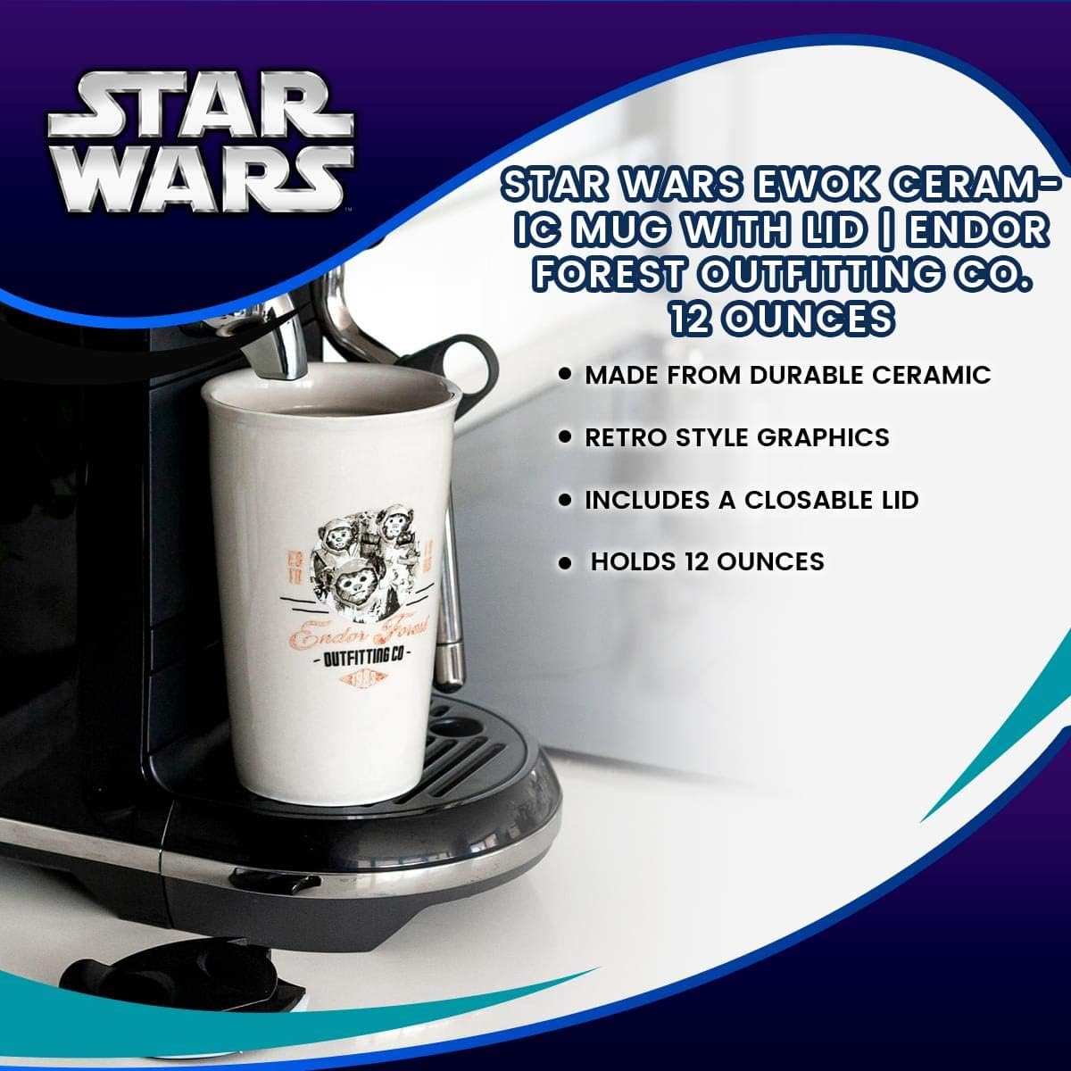 Se7en20 Star Wars Ewok – Taza de cerámica con tapa, Endor Forest Outfitting Co.  Exclusivo coleccionable de Star Wars  Capacidad para 12 onzas