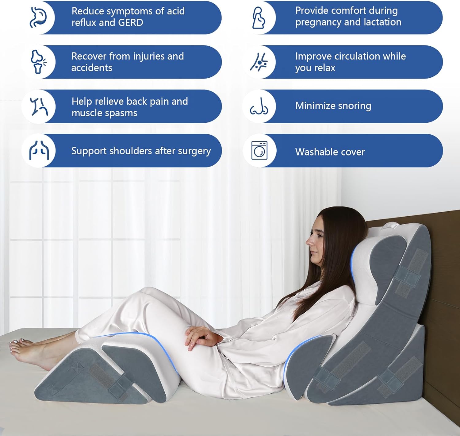 Juego de 6 almohadas ortopédicas XL de cuña para dormir, de espuma viscoelástica de gel para postcirugía, para espalda, cuello, soporte de piernas,