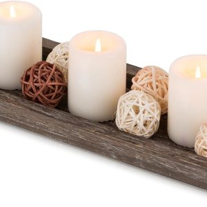 Hanobe Bandeja de vela de madera rústica candelabros decorativos, placa de vela de granja larga, centro de mesa de madera para comedor, cocina, mesa Hanobe Bandeja de vela de madera rústica candelabros decorativos, placa de vela de granja larga, centro de mesa de madera para comedor, cocina, mesa