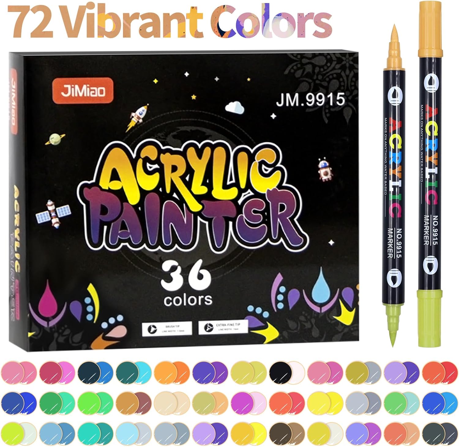 HYHJMISTY 72 colores, juego de bolígrafos de pintura acrílica de doble punta extra fina, marcadores de pintura acrílica permanente para pintura de