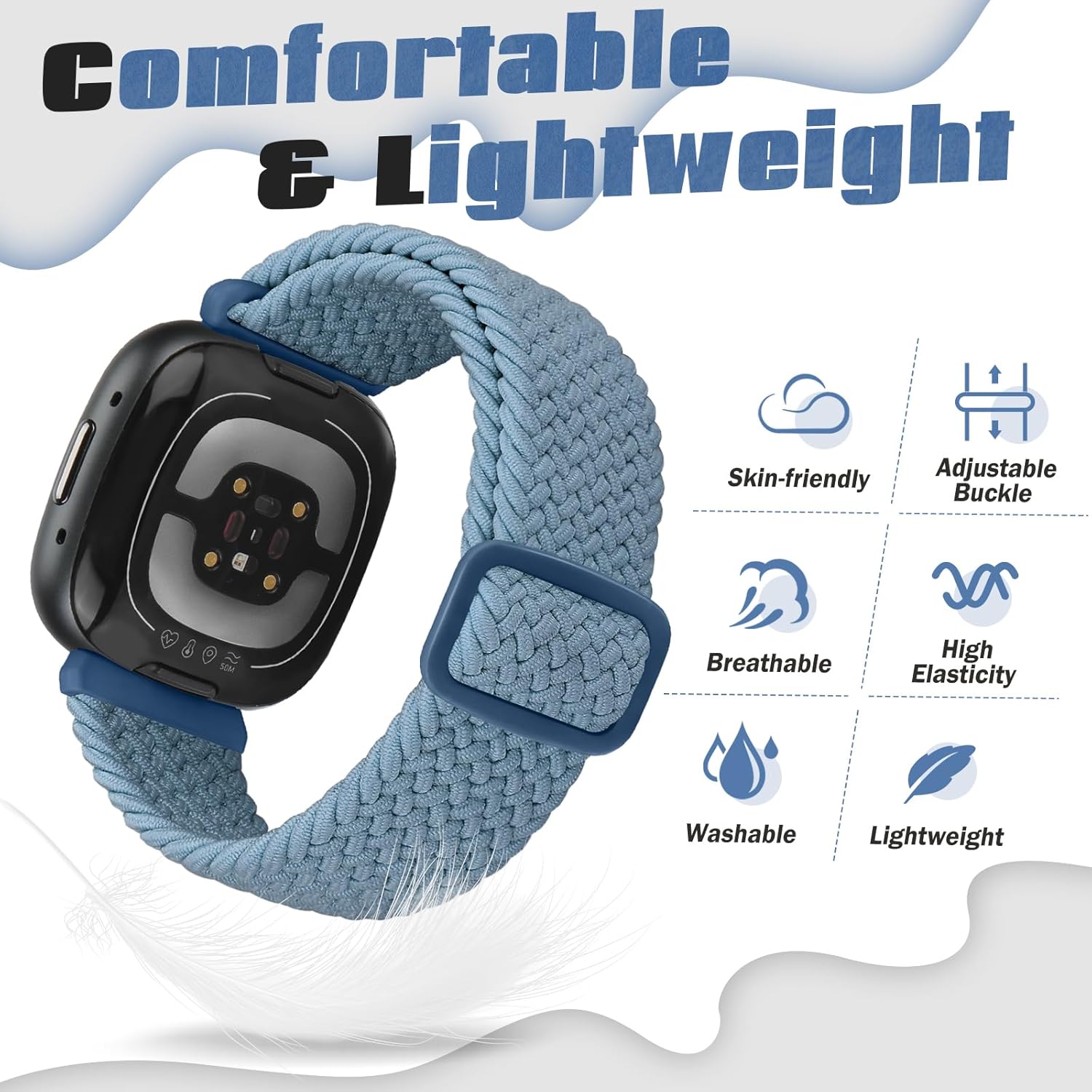 Correa elástica trenzada Solo Loop compatible con Fitbit Versa 4Fitbit Sense 2Fitbit Versa 3Fitbit Sense, correas elásticas de nailon deportivo para