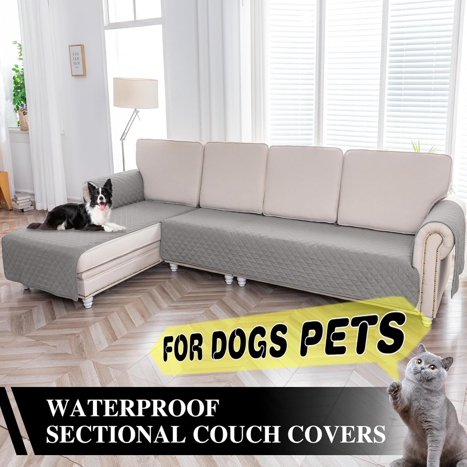 Fundas para sofá modular, impermeables, en forma de L, 2 piezas, reversible, con funda para diván, protector duradero de muebles, fundas de sofá