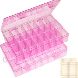 Paquete de 2 cajas organizadoras de plástico rosa de 24 rejillas, contenedor de almacenamiento con divisor ajustable, organizadores de manualidades Paquete de 2 cajas organizadoras de plástico rosa de 24 rejillas, contenedor de almacenamiento con divisor ajustable, organizadores de manualidades