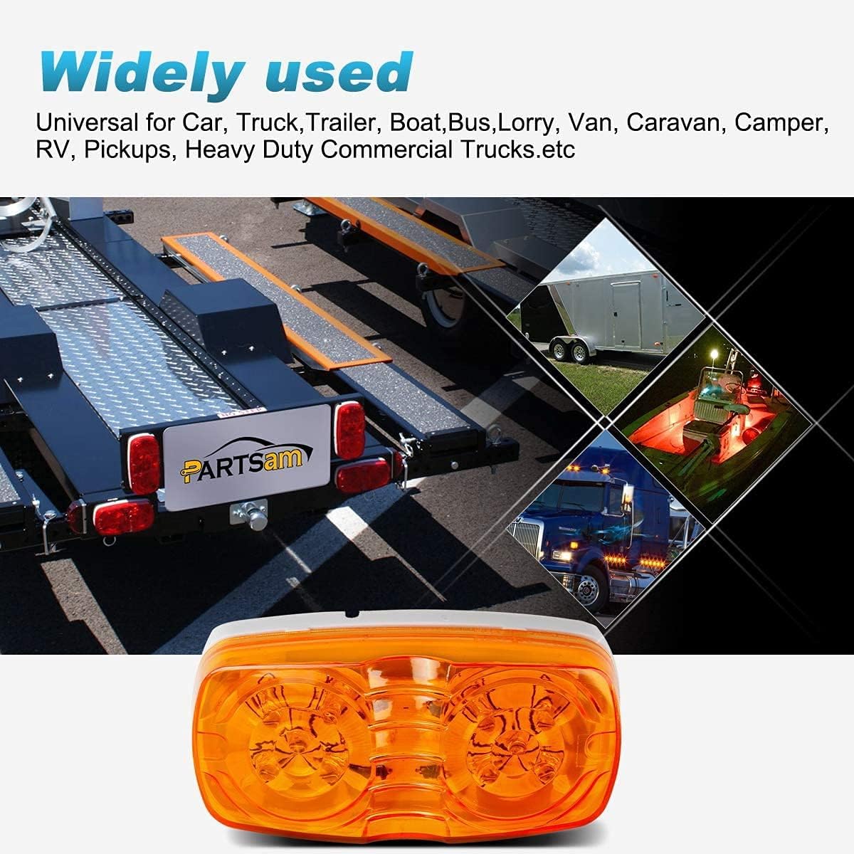 Partsam Kit de luces traseras de remolque para caravana, 5 luces LED ámbar de doble diana + 2 luces traseras LED rojas de freno con luz de licencia