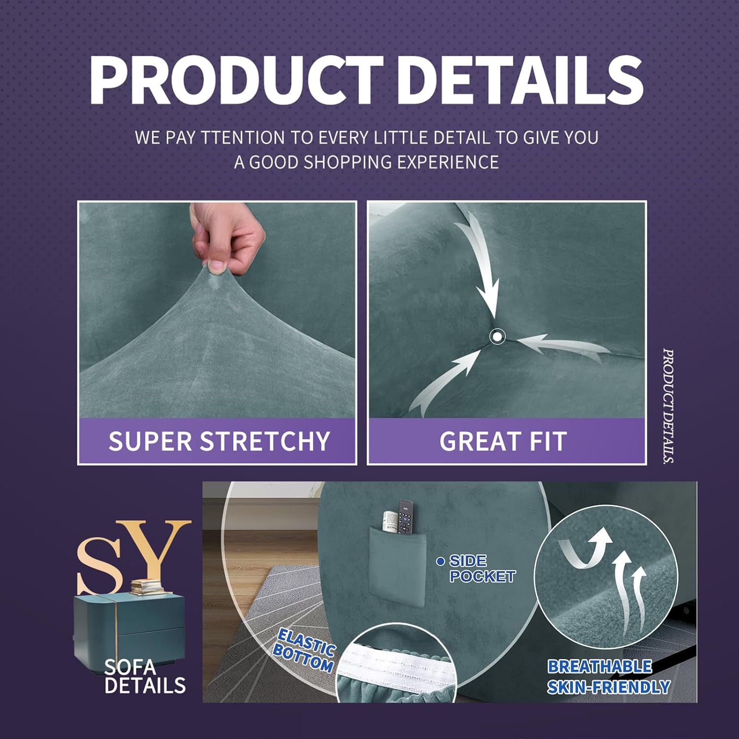 ZNSAYOTX Fundas elásticas de terciopelo reclinable, 4 piezas, funda para silla reclinable de felpa suave más gruesa con bolsillos laterales,