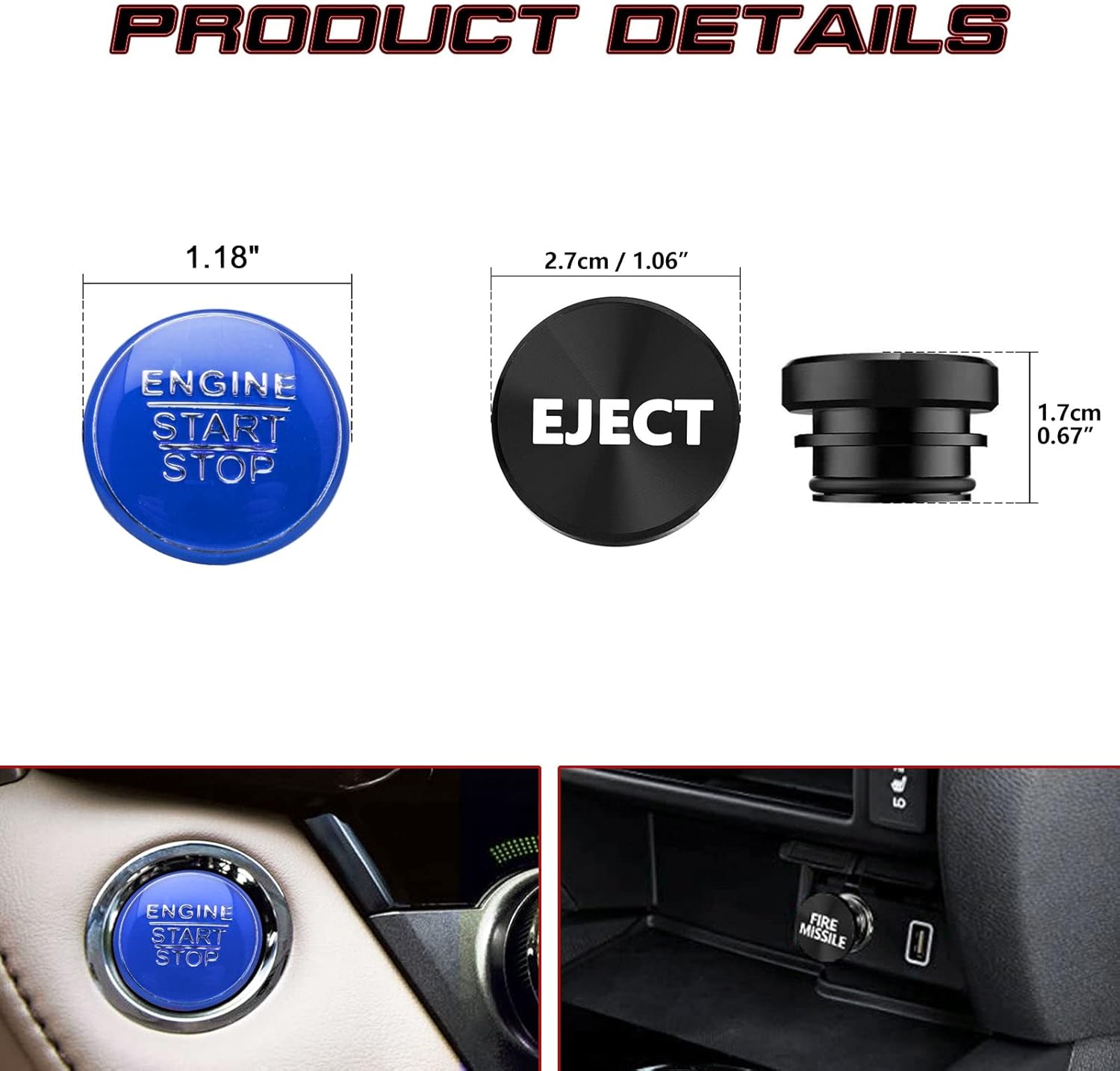 Xotic Tech Set Arranque del motor de aleación de aluminio azul + cubierta de botón de expulsión del encendedor de cigarrillos negro, marco de panel