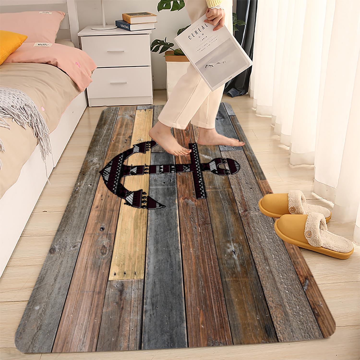 Alfombras de baño de espuma de esponja absorbente suave para baño y cocina (23.5 x 59 pulgadas), tapete de franela antideslizante brillante