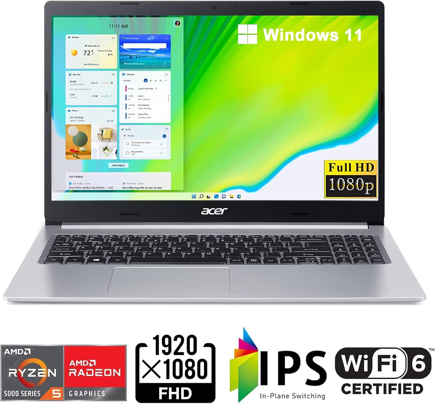 acer Aspire 5 A515-45 – Portátil delgado, pantalla IPS Full HD de 15.6 pulgadas, AMD Ryzen 5 5500U de 6 núcleos, gráficos AMD Radeon, 8 GB RAM 512