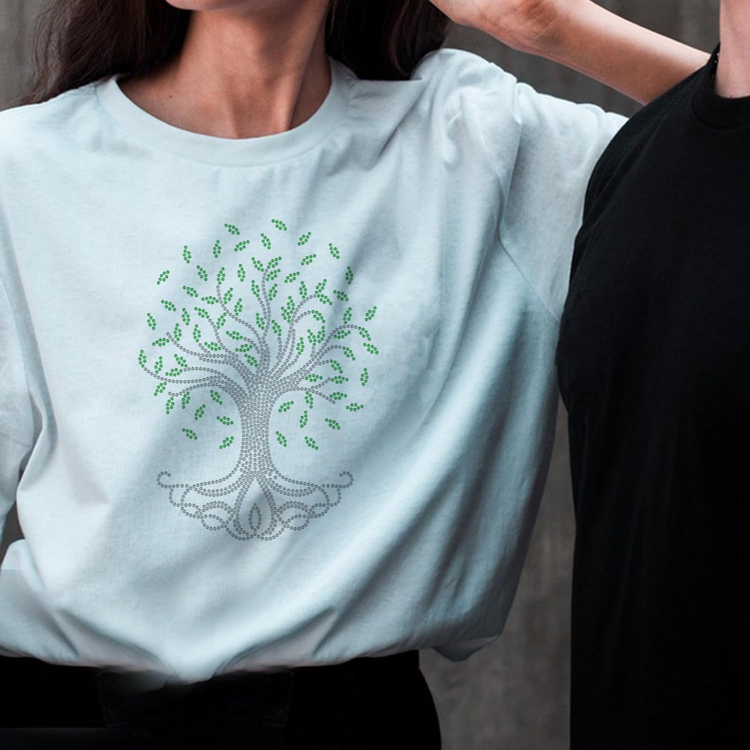 SUPERDANT Tree of Life – Adhesivo termotransferible con diamantes de imitación para planchar, hojas verdes, diamantes de imitación de cristal, para