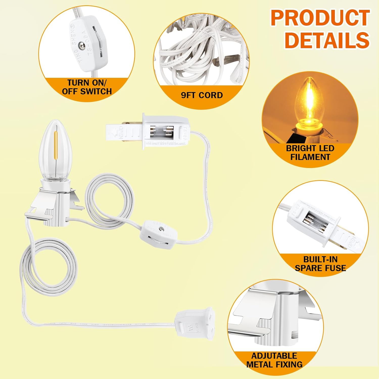 kzfuli Christmas Village – Luces LED moldeadas por soplado C7. 4.9 pies con fusible de interruptor, adecuadas para linternas de calabaza de