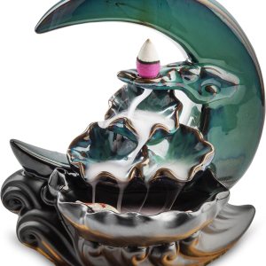 Journey’s Edge – Quemador de incienso en cascada de luna creciente, cascada de incienso de cerámica, quemador de incienso de reflujo con 20 conos de Journey’s Edge – Quemador de incienso en cascada de luna creciente, cascada de incienso de cerámica, quemador de incienso de reflujo con 20 conos de