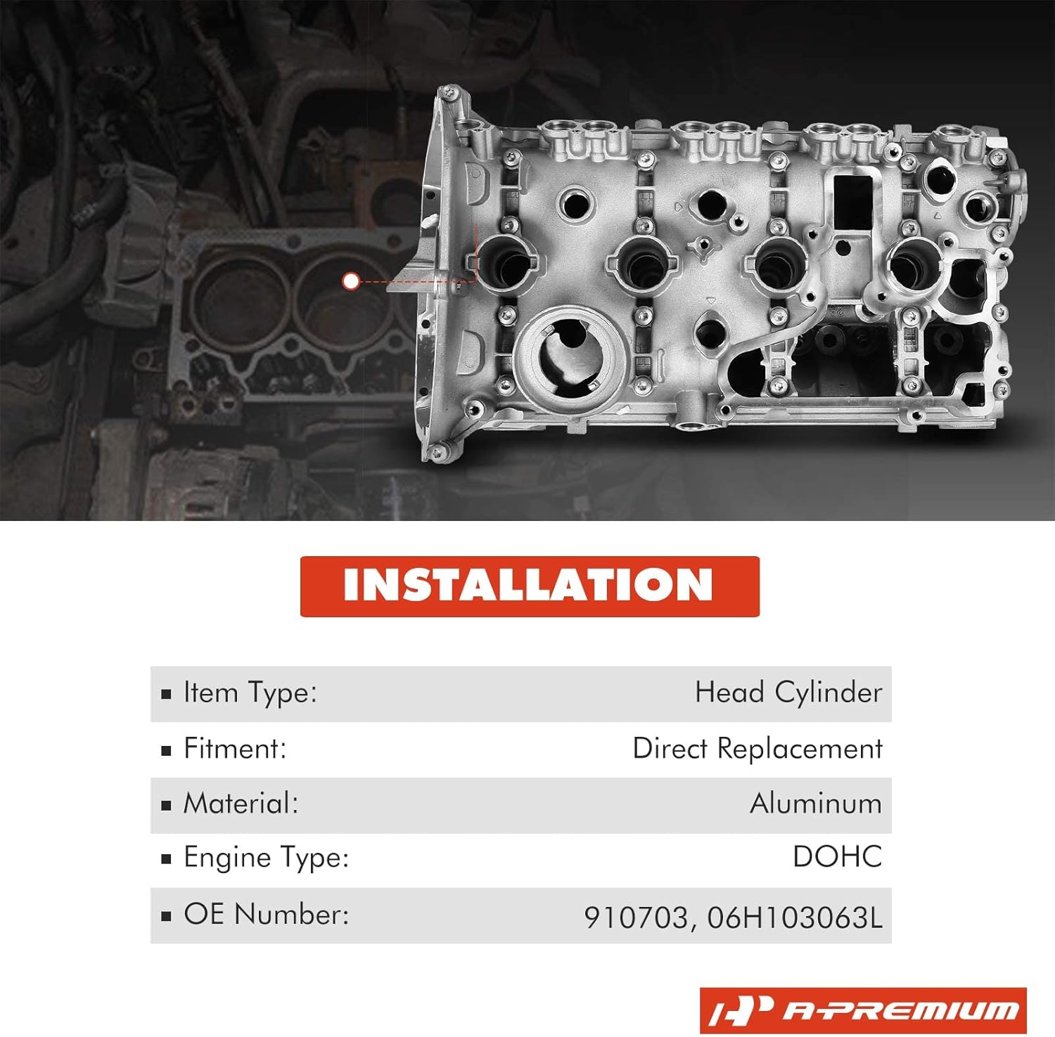 A-Premium Culata compatible con Audi A3 2008-2013, A4 2009-2015, Q3 2015-2017, Q5 2011-2015, TT 2011-2014, TT Quattro 2011-2014, L4 2.0L, DOHC,