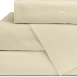 Linen Home Juego de sábanas de percal de algodón lavado, color marfil, bolsillo profundo, 4 piezas, 1 sábana encimera, 1 sábana bajera y 2 fundas de Linen Home Juego de sábanas de percal de algodón lavado, color marfil, bolsillo profundo, 4 piezas, 1 sábana encimera, 1 sábana bajera y 2 fundas de