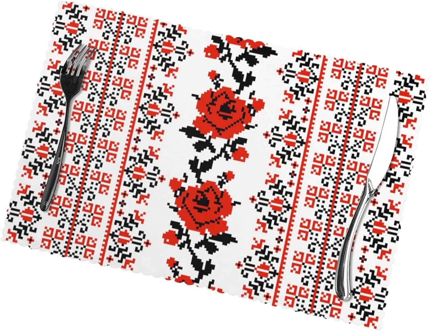 Juego de 6 manteles individuales estilo bordado ucraniano (poliéster), lavables, resistentes al calor, para comedor y cocina, 12 x 18 pulgadas.