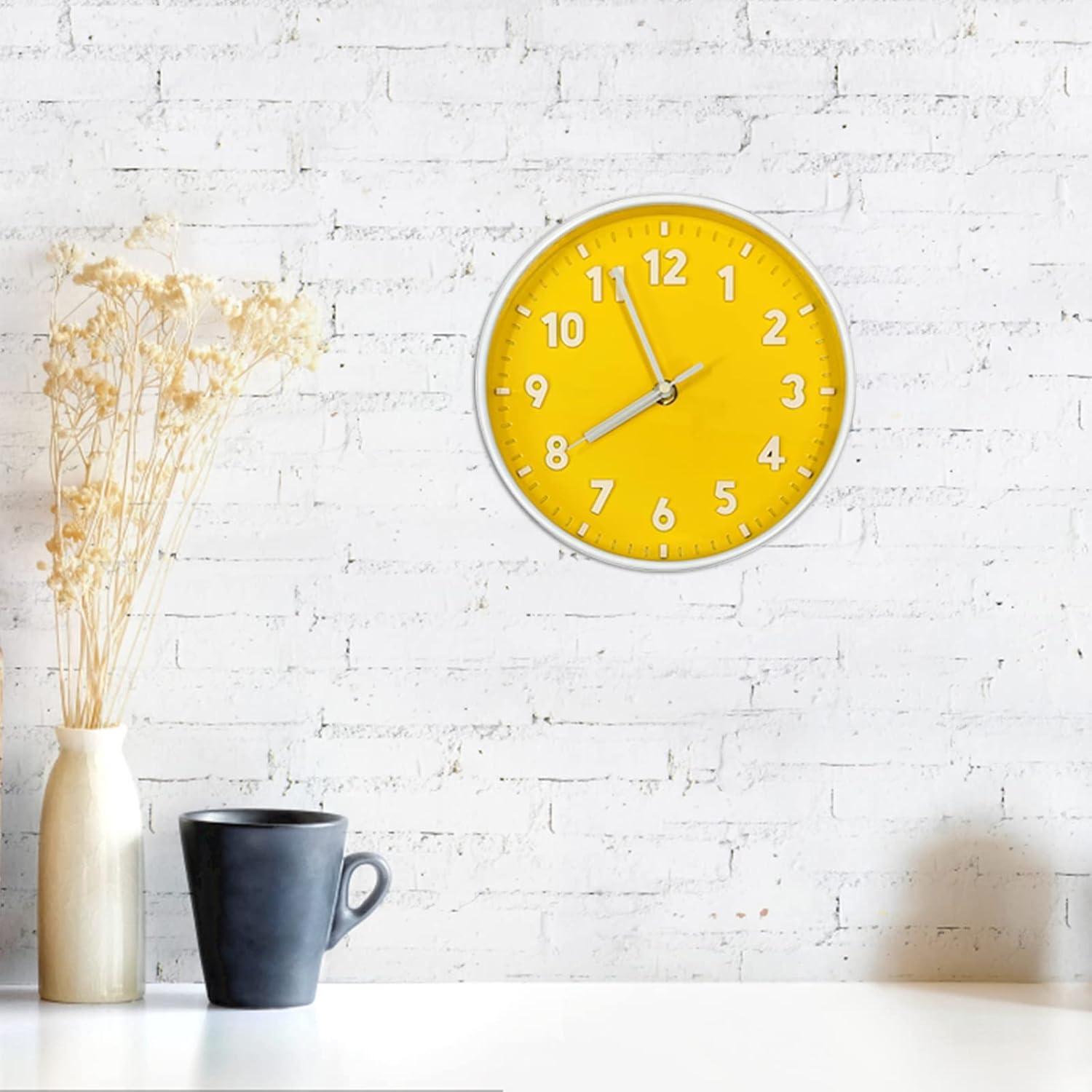 ANDSTAR Reloj de pared redondo de 8 pulgadas con números arábigos 3D, respetuoso con el medio ambiente, silencioso, sin tictac, fácil de leer, para