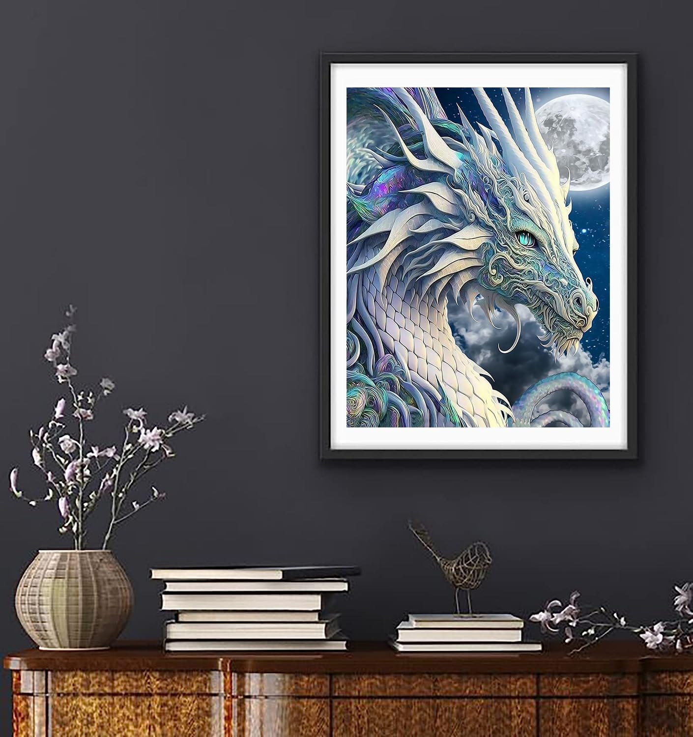 Kits de pintura de diamantes de dragón para adultos, arte de diamantes de luna 5D, pintura de diamantes de cristal, pintura redonda completa,