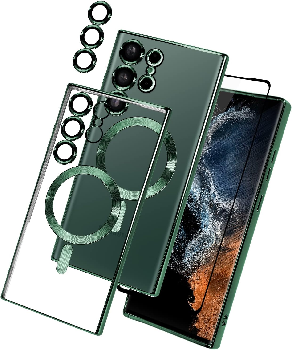 BITOBE Funda magnética compatible con Samsung Galaxy S23 Ultra Plating con protector de lente de cámara, cubierta magnética de TPU suave, cuerpo