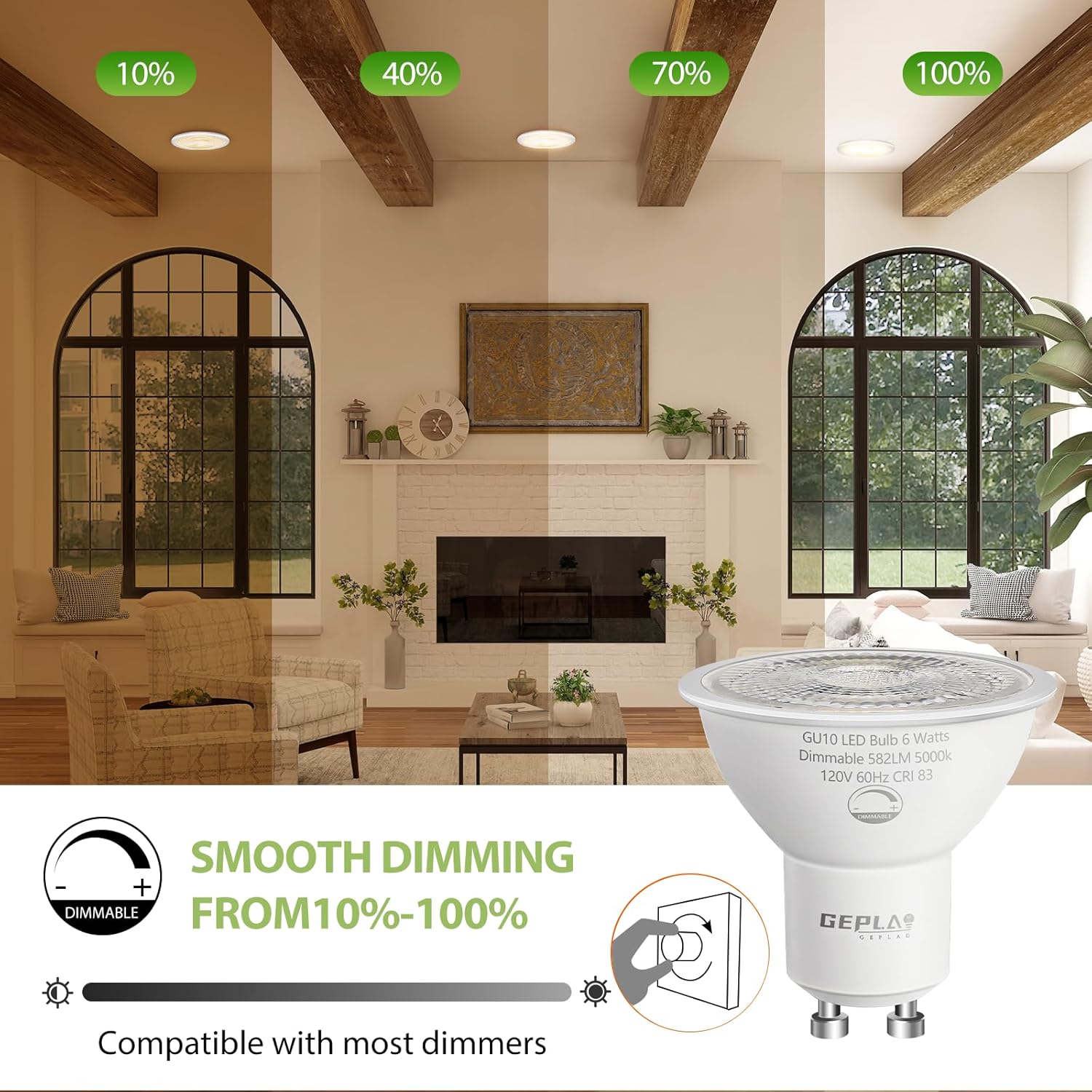 Paquete de 12 bombillas LED GU10 de luz diurna 5000 K, 6 W 582 LM regulables GU10 de dos puntas, reemplazo halógeno de 50 W, iluminación de pista,