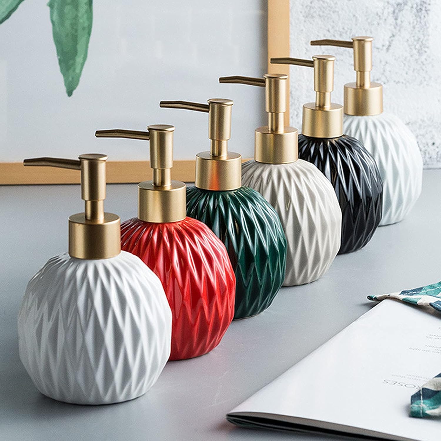 Ceramics – Dispensador de jabón dorado para baño, dispensador de jabón de alivio para fregadero de cocina, dispensador de jabón líquido recargable