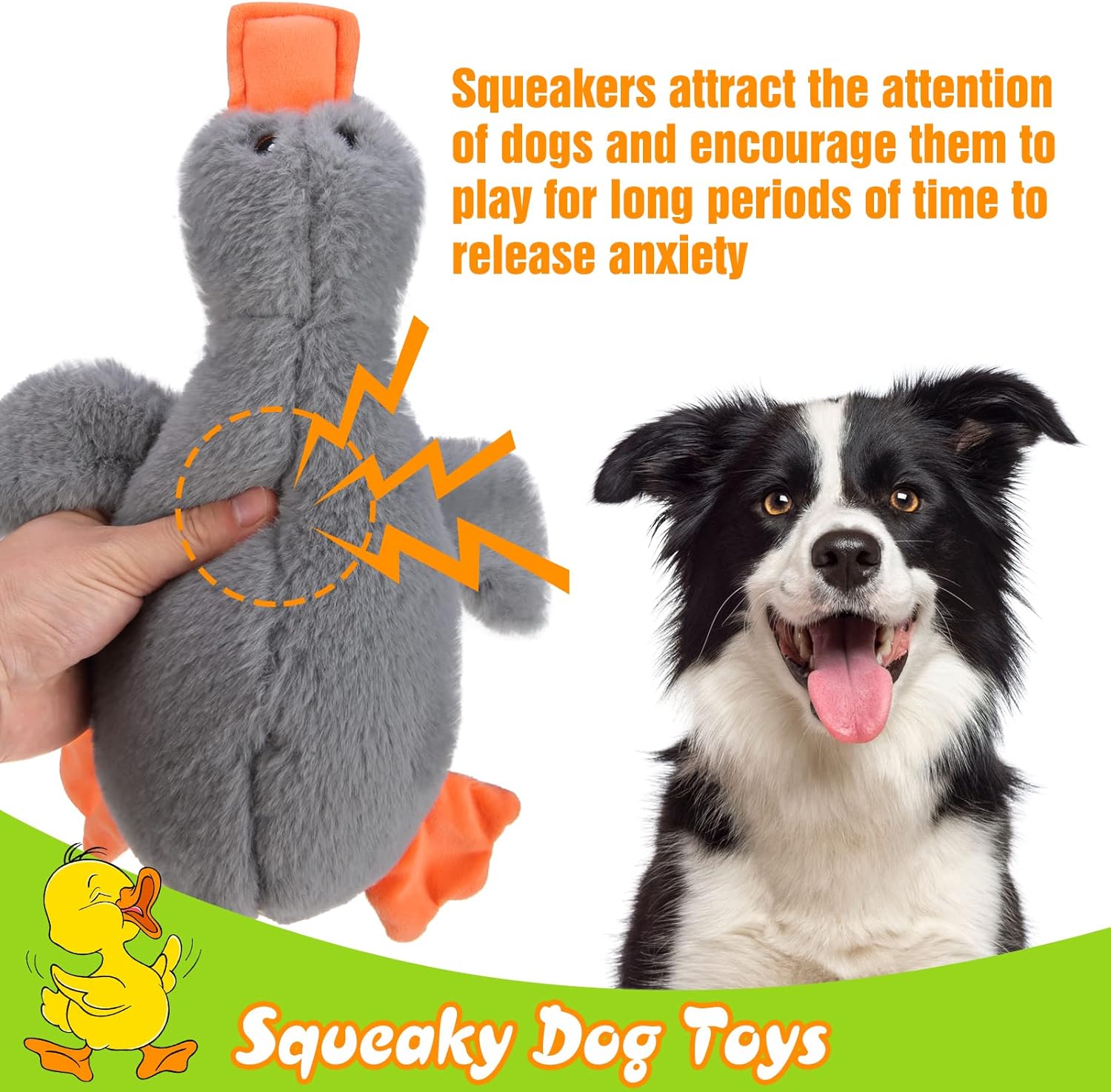 EXPAWLORER Juguete de peluche chirriante para perro, lindo pato de peluche suave, el mejor regalo de cumpleaños, juguetes interactivos para masticar