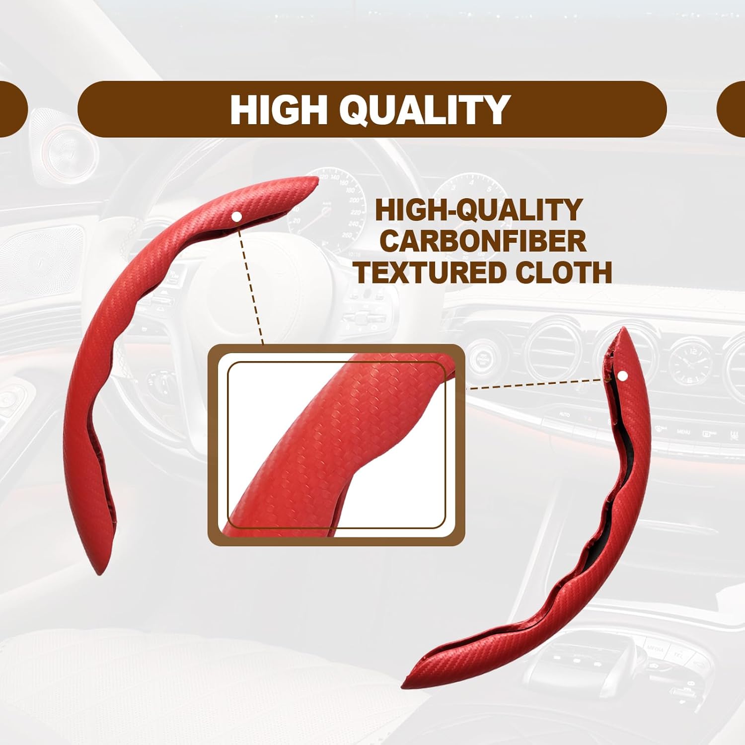 Accesorios interiores del coche Cubierta del volante de mariposa Cubierta de volante antideslizante de fibra de carbono del coche (rojo)