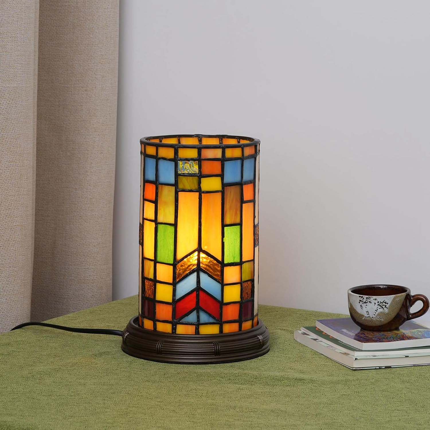 Lámpara de mesa estilo Tiffany con vitrales bohemios, bloque para sala de estar, dormitorio, mesita de noche, florero, decoración pequeña, luz de