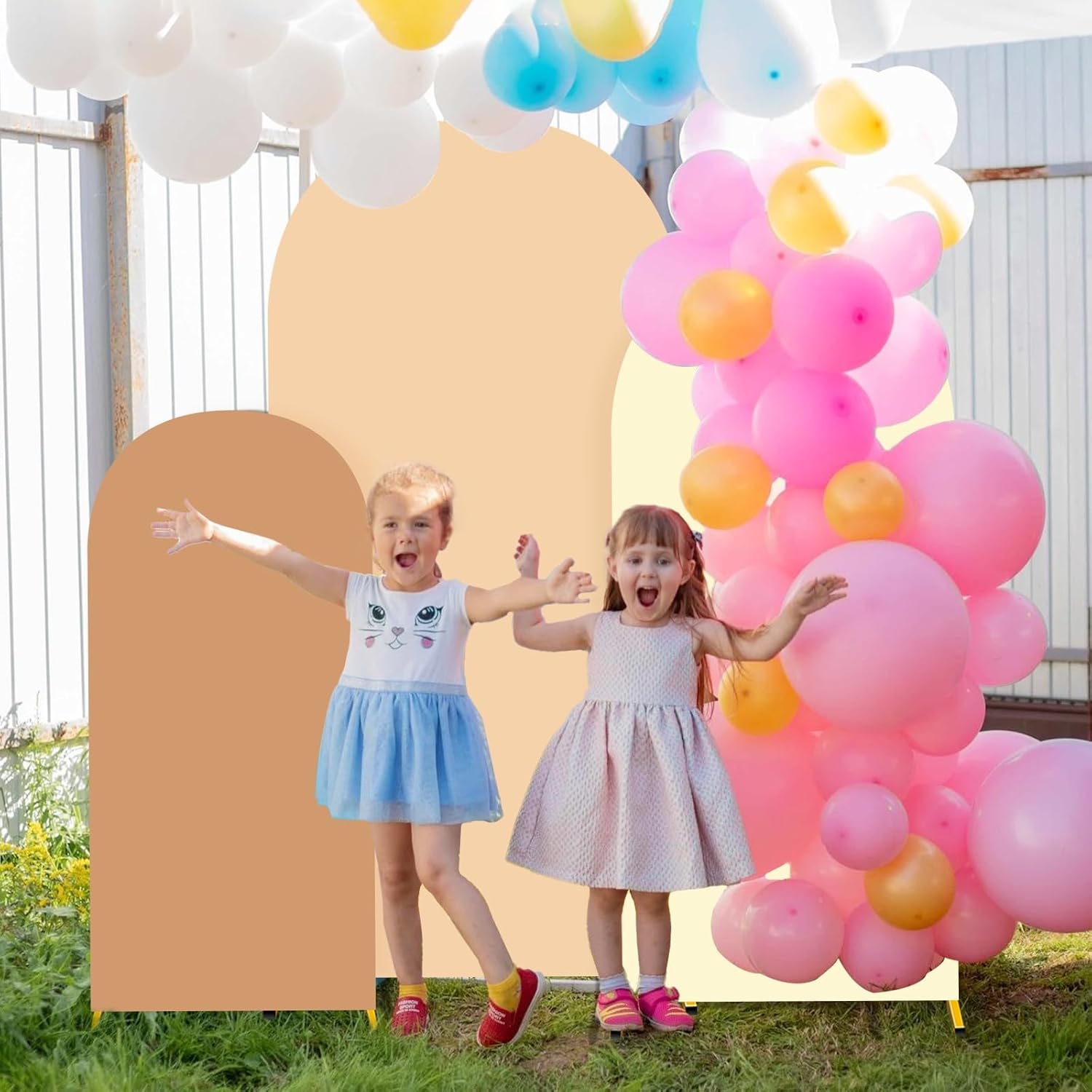 3 fundas de tela de elastano elástica beige ajustadas para arco de boda (4, 5 pies, 6 pies), cubierta de fondo redonda con arco Chiara para fiesta