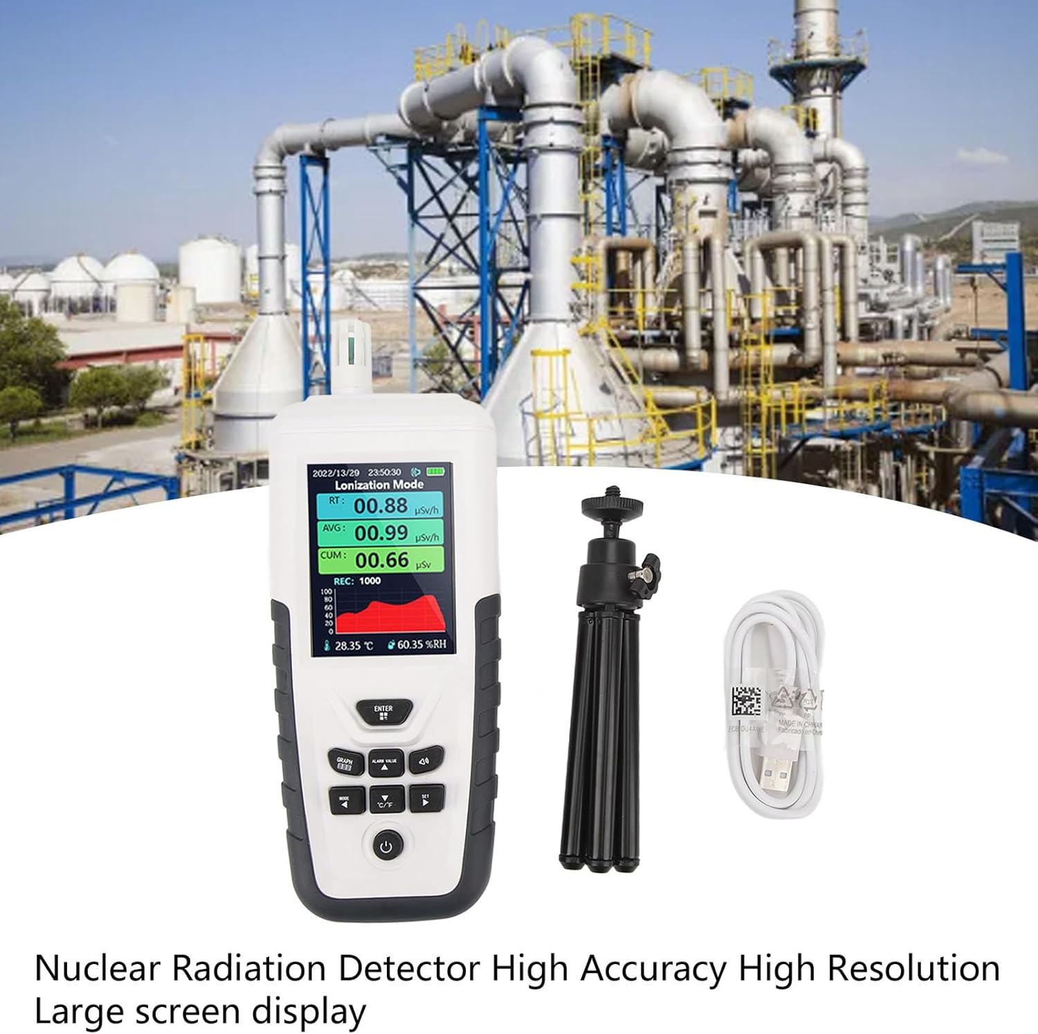 Probador de radiación, pantalla LCD de 3.2 pulgadas, contador Geiger de mano, detector de radiación nuclear con alarma de sonido y luz, para