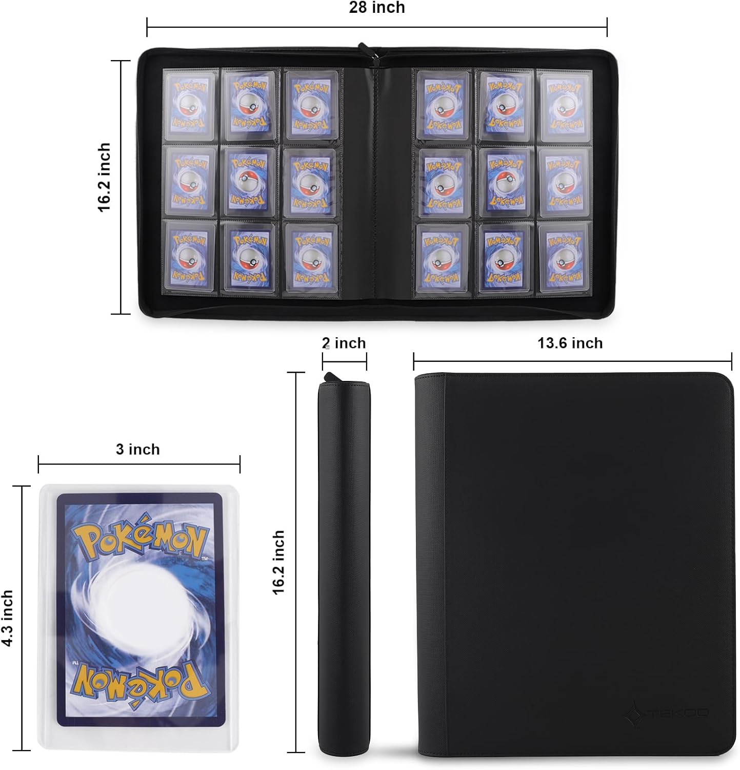 Carpeta con 9 bolsillos  Capacidad para 252 cargadores superiores, 25 cargadores superiores incluidos, bolsillos de doble cara sin anillo, carpeta