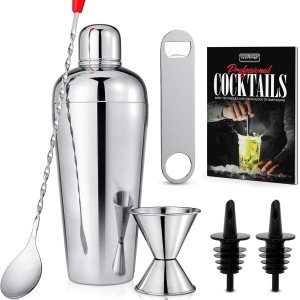 NutriChef Barman – Juego de 7 piezas  Incluye mezclador de cóctel, accesorios esenciales de barra, 2 vertedores de botellas, cuchara mezcladora de NutriChef Barman – Juego de 7 piezas  Incluye mezclador de cóctel, accesorios esenciales de barra, 2 vertedores de botellas, cuchara mezcladora de