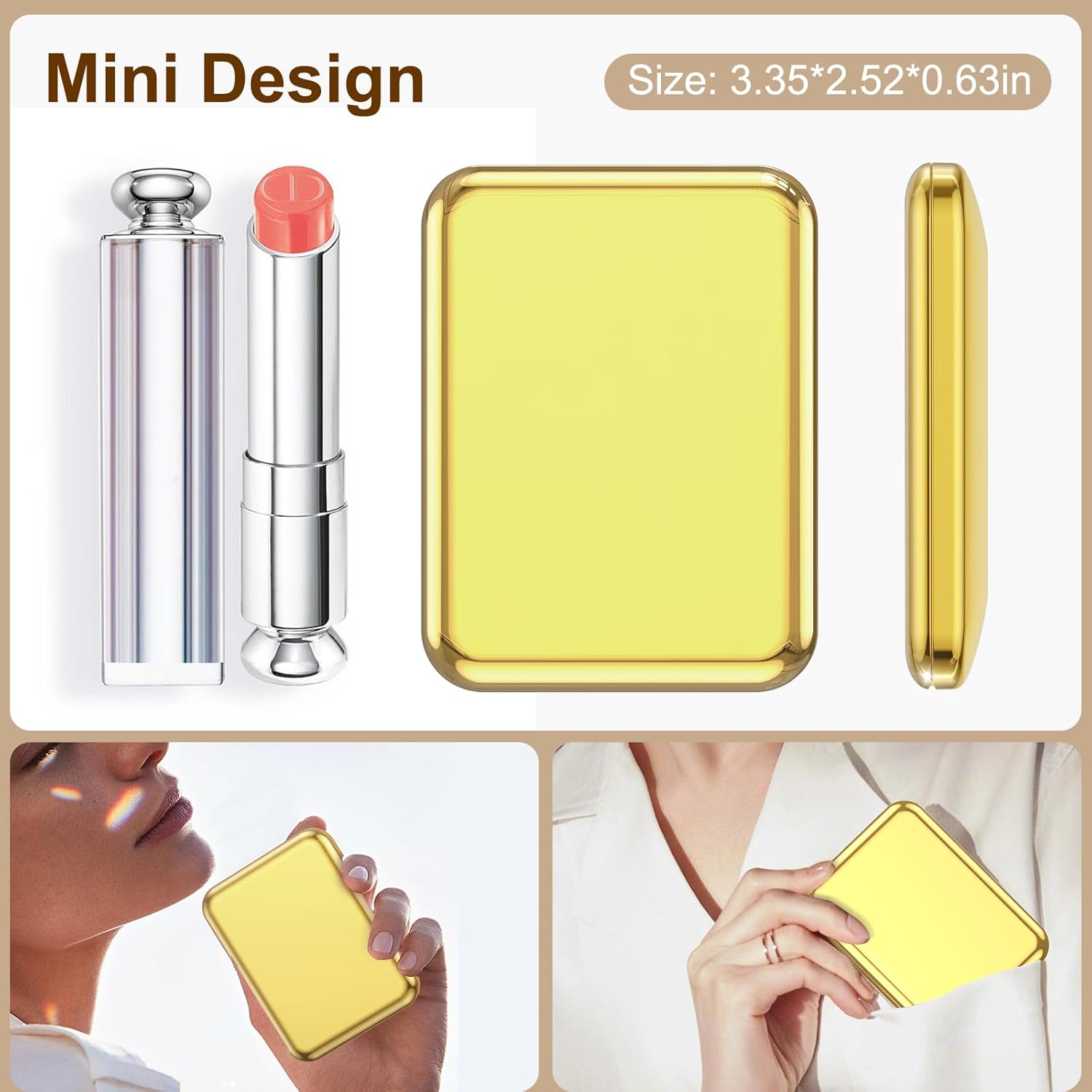 Benbilry Mini espejo compacto de maquillaje de viaje con luz, espejo de bolsillo recargable con 3 colores LED regulables y aumento 1X3X, memoria de