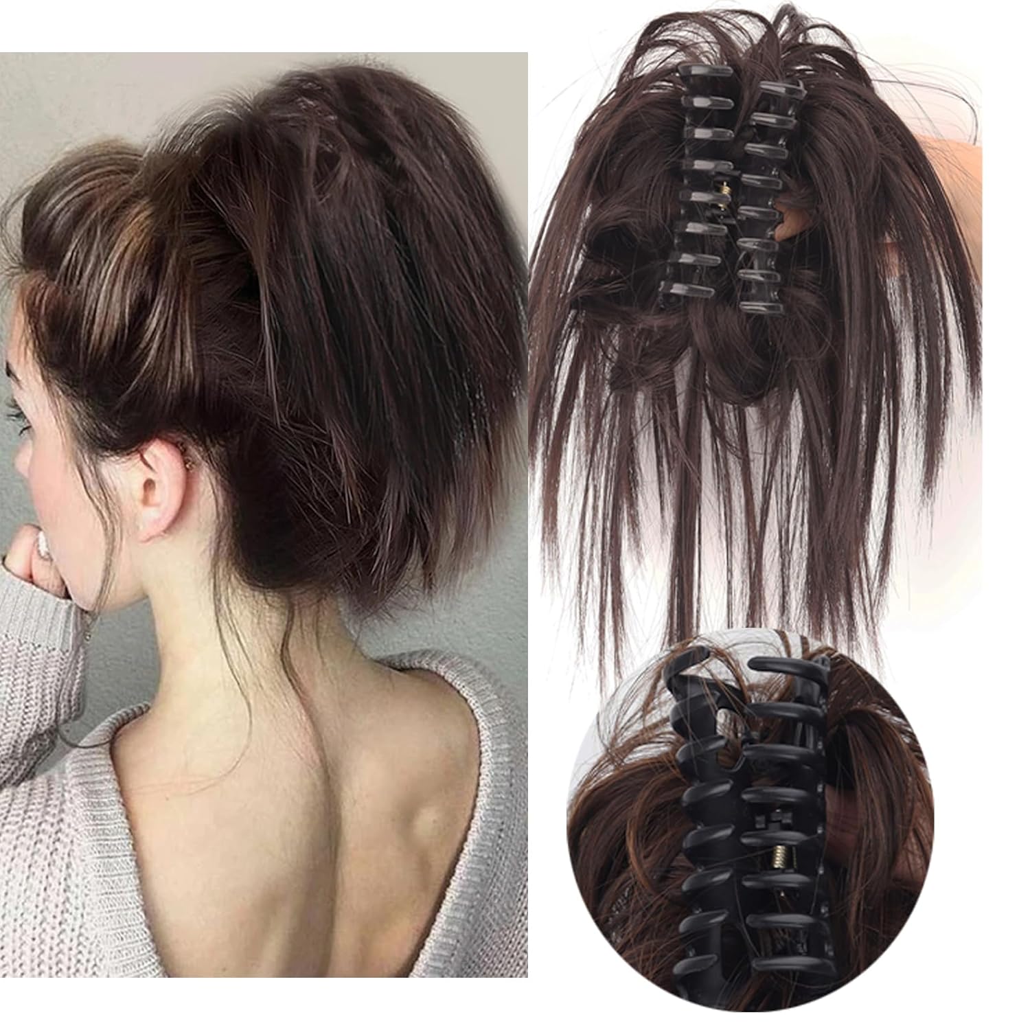 Extensiones de cabello con clip de garra, recogido y desordenado, moño desordenado, sintético, ondulado, rizado, extensiones de cabello para cola de